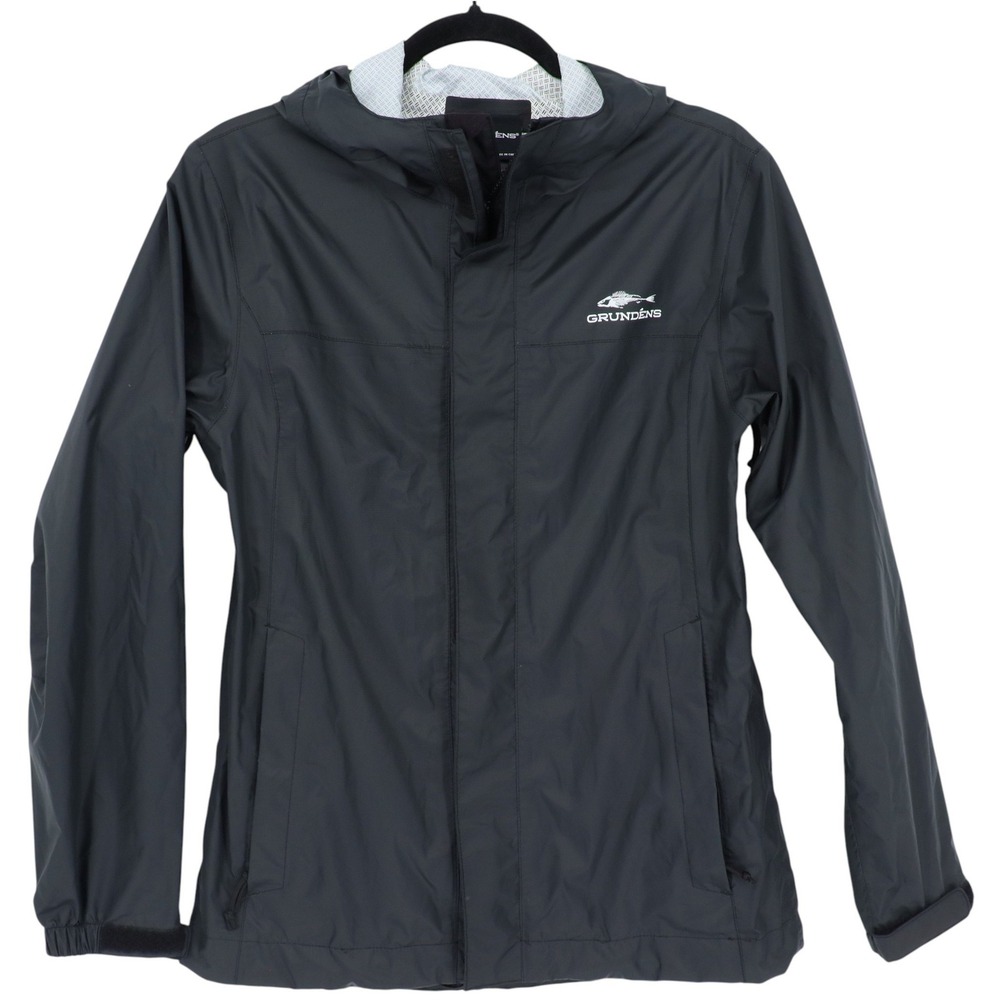 Grundens Weather Watch Rain Jacket Mens Size S Black Lightweight Full Zip Hooded